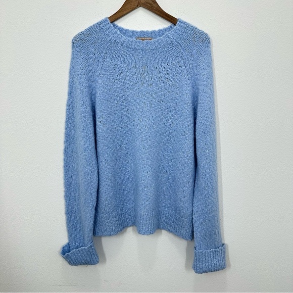 J. Crew Size Medium Light Blue Cuffed mockneck sweater Alpaca Blend Cozy NWT - Picture 1 of 7